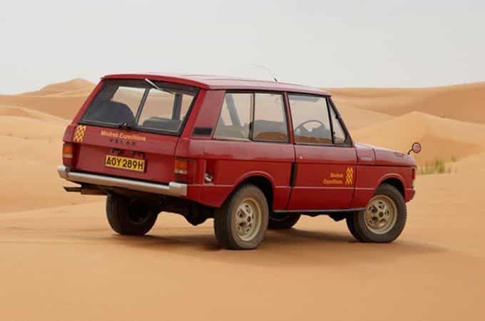Range Rover Velar prototype in the desert rear side view.