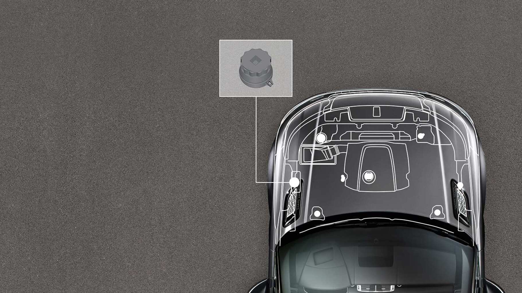 Diesel Exhaust Fluid reservoir filler cap location in a Range Rover Sport.