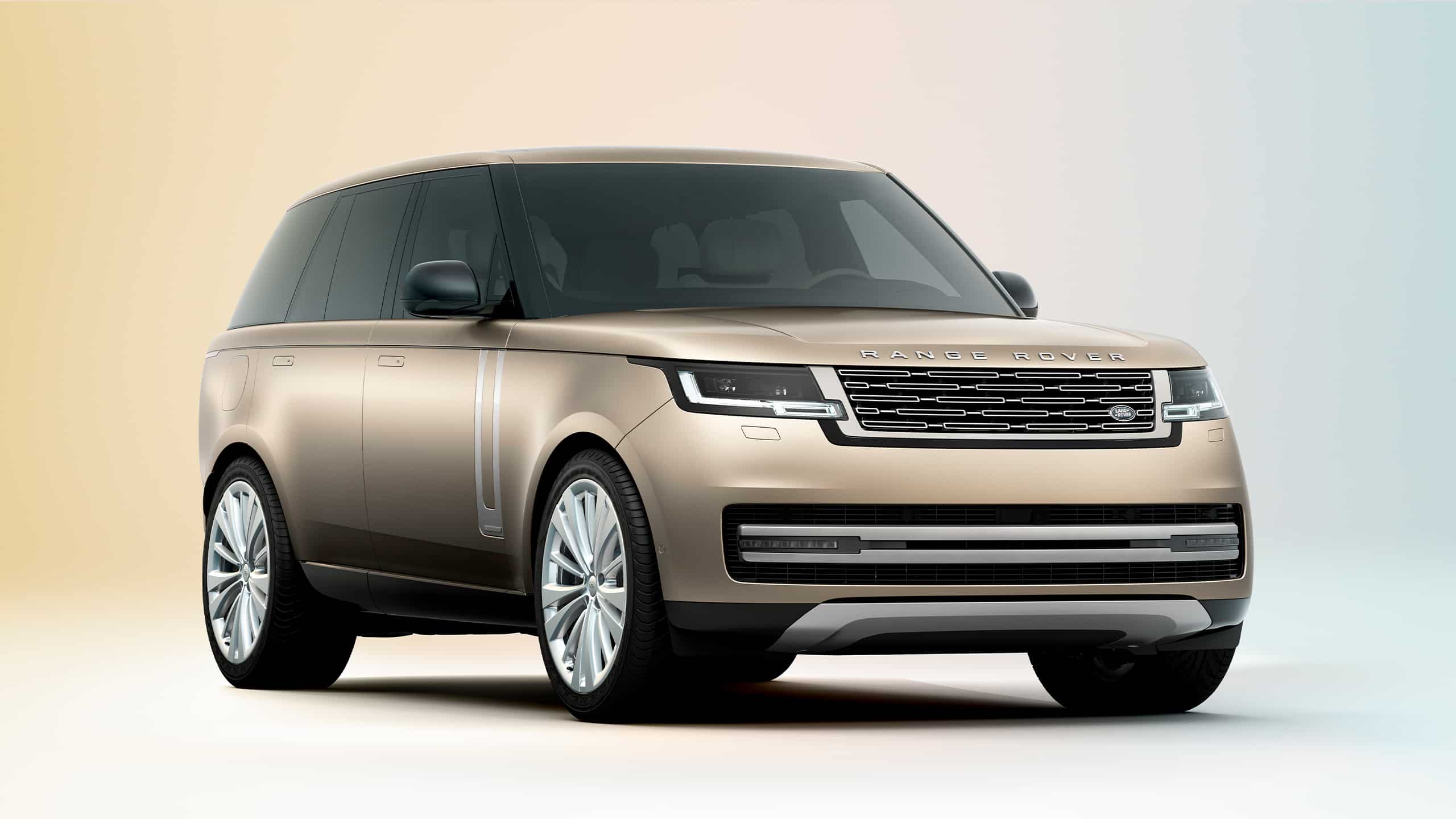 Front right profile representation of New Range Rover on gradient background