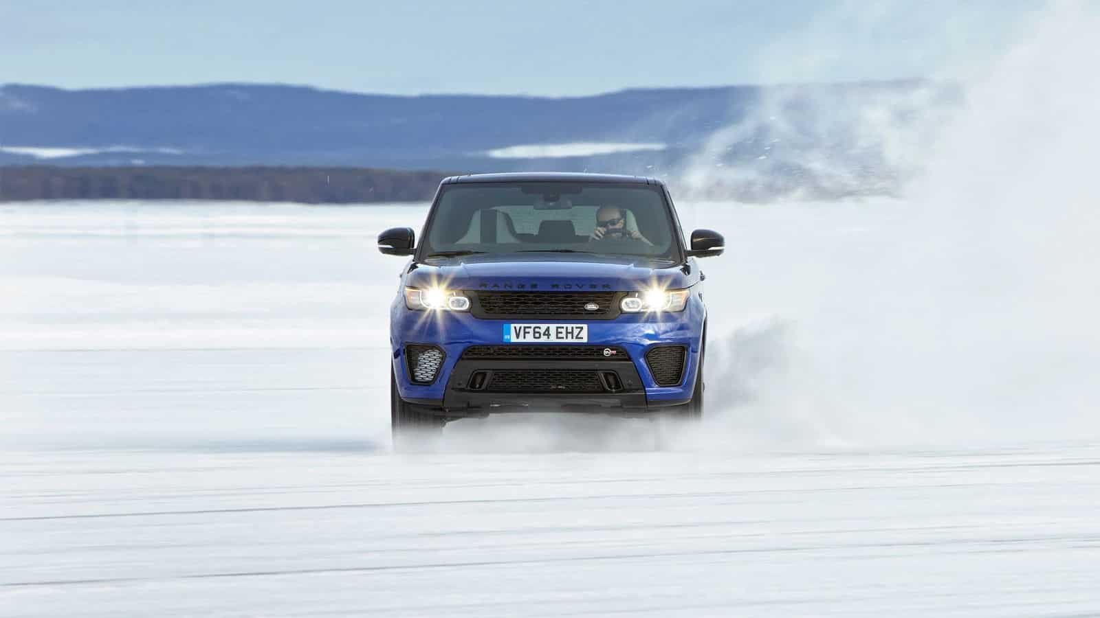 Range Rover Sport SVR driving through snowy landscape